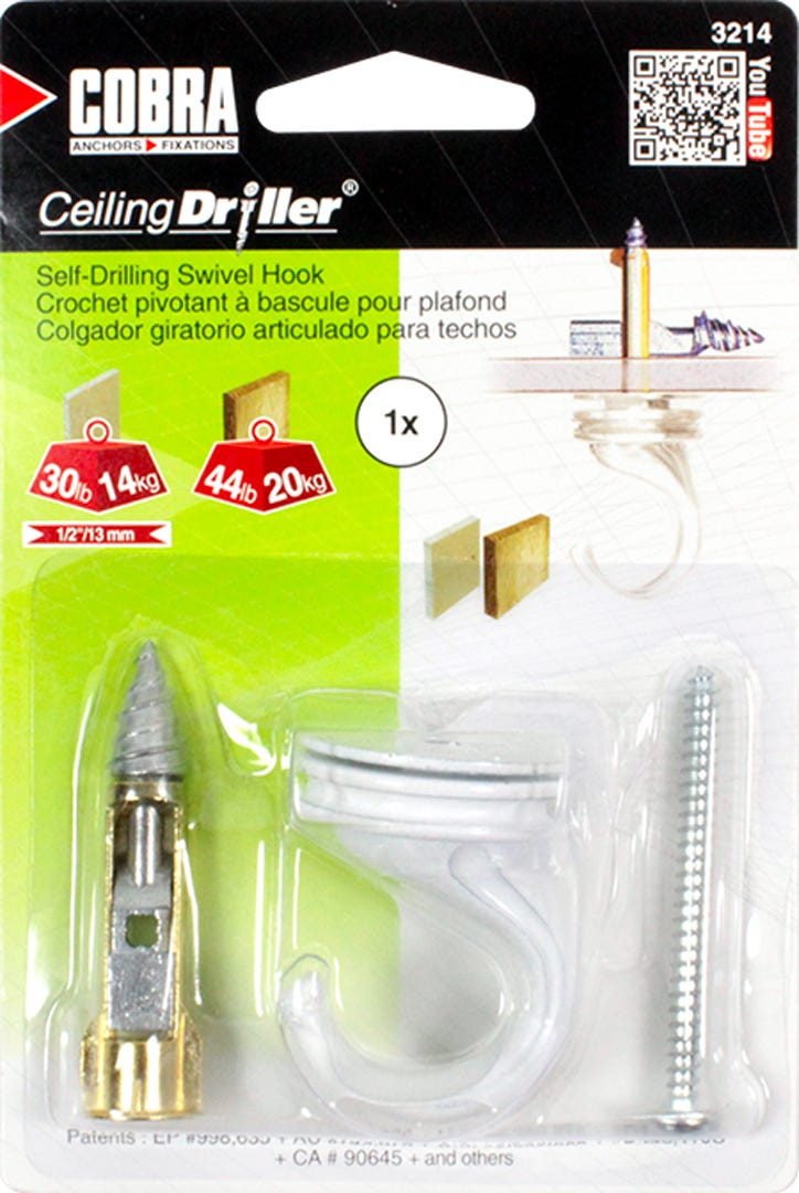 CEILLING DRILLER Swivel Hook for Plant, White. 1/Pack