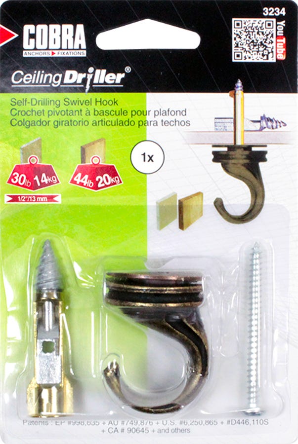 CEILLING DRILLER Swivel Hook for Plant, Antique. 1/Pack