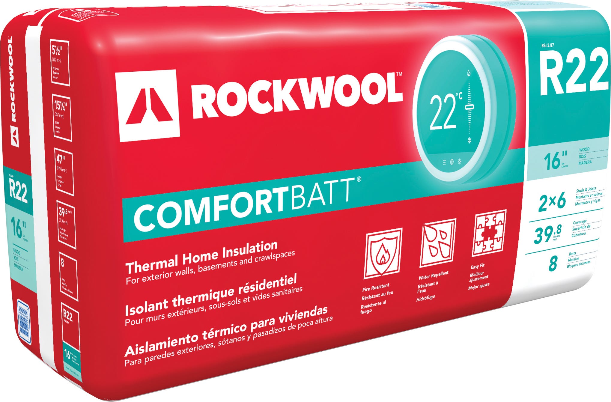 Thermal home insulation for wood stud