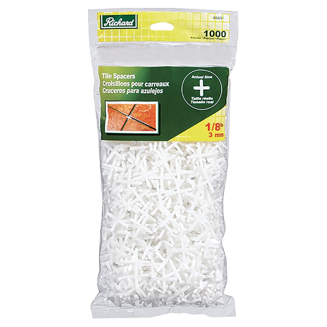 Plastic Floor Tile Spacers, 1/8 in., 1000/Pack