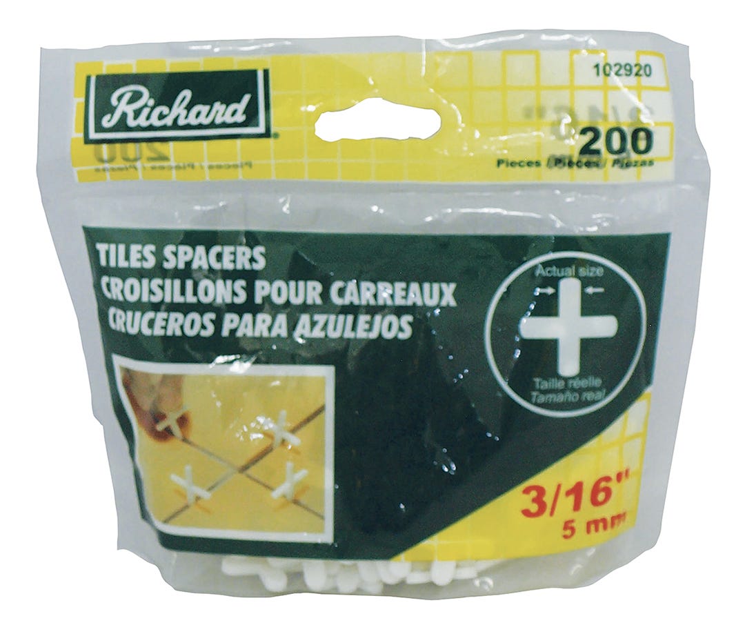 Plastic Floor Tile Spacers, 3/16 in., 200/ Pack