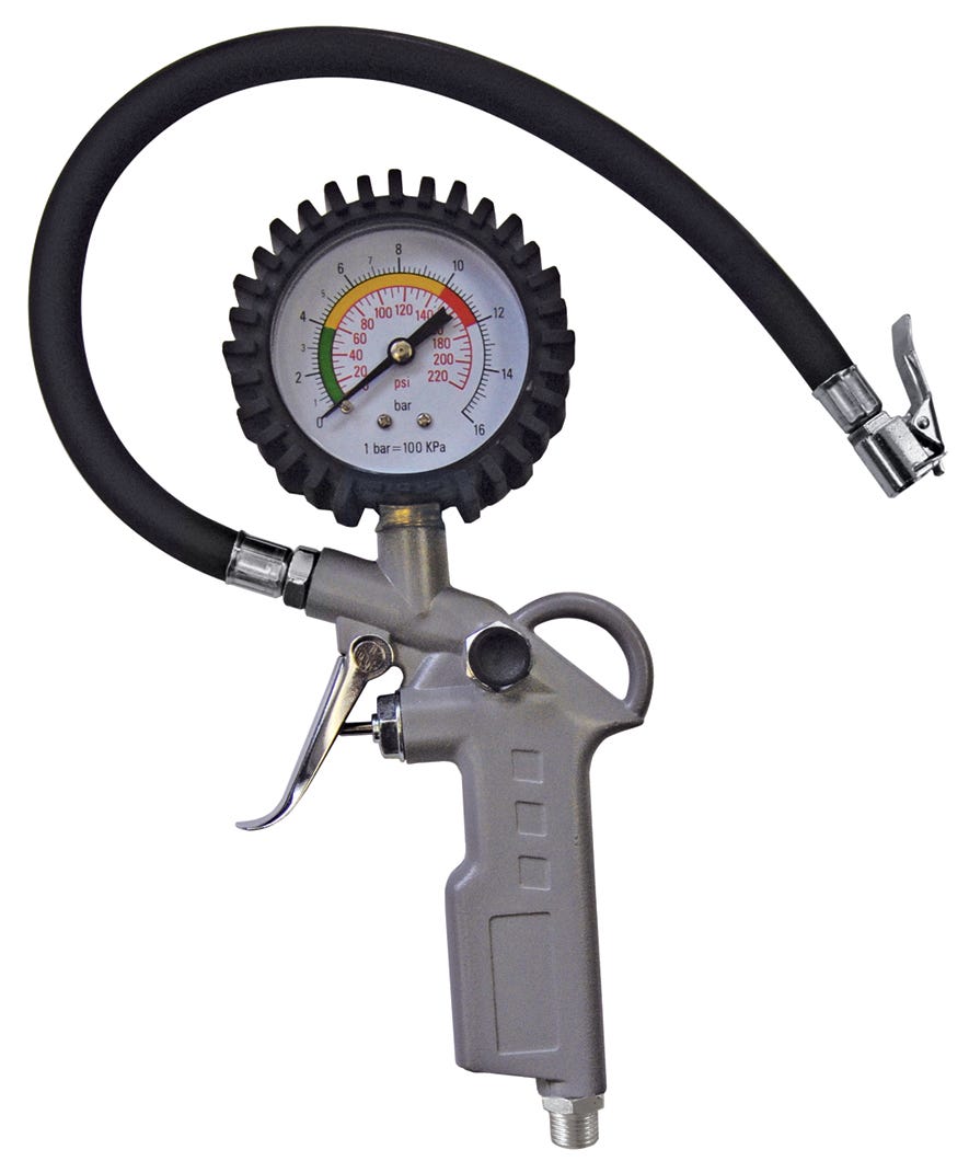 Tire inflator gun with pressure gauge