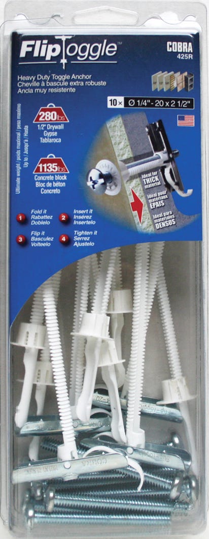FLIP TOGGLE Toggle Anchor, 1/4 in. + Bolt x 2-1/2 in., 10/Pack