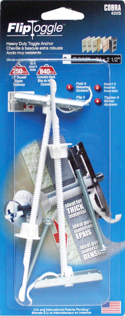 FLIP TOGGLE Toggle Anchor, 3/16 in. + Bolt x 2-1/2 in., 2/Pack