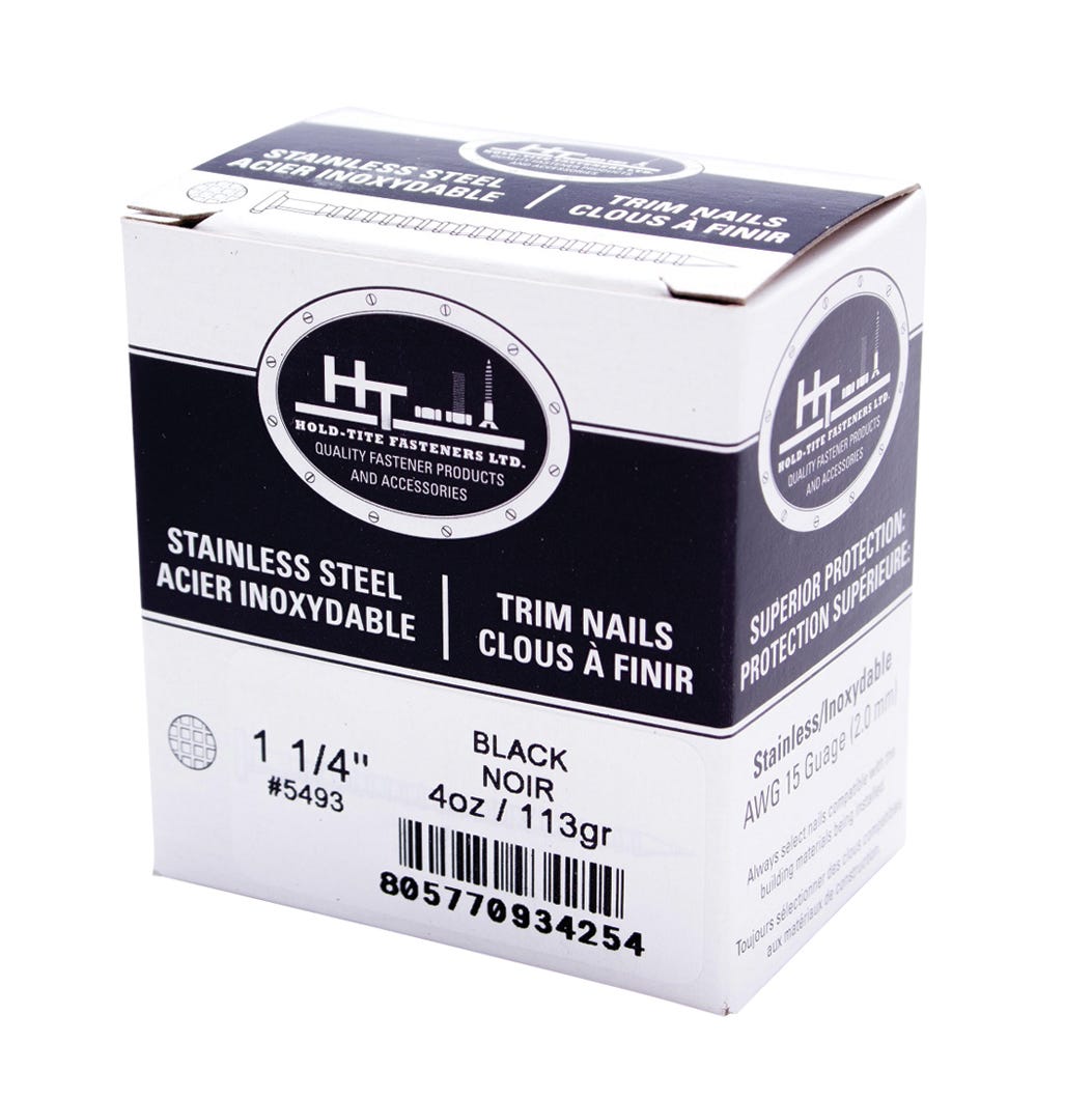 Trim Nails, Stainless Steel, Black, 1-1/4 in., 1/4 Lbs/Box