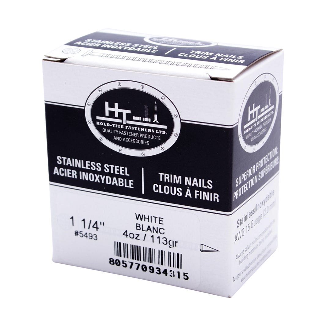 Trim Nails, Stainless Steel, Pure White, 1-1/4 in. 1/4 Lbs/Box