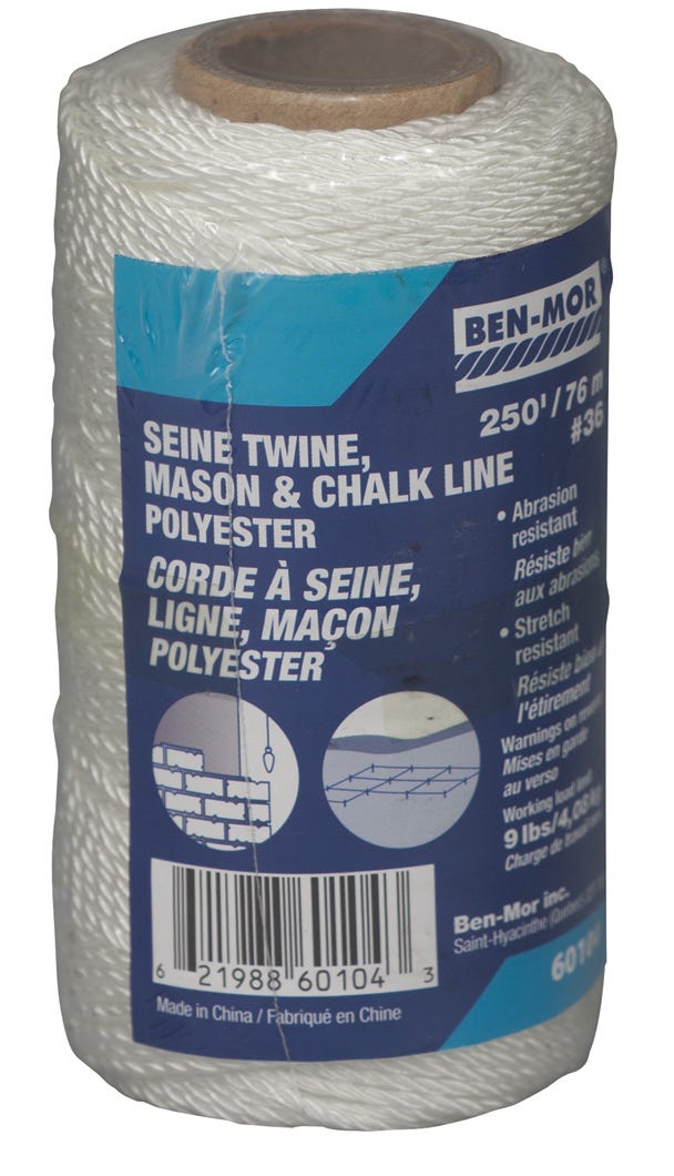 Twine Polyester for Mason, White, #36 X 250-ft.