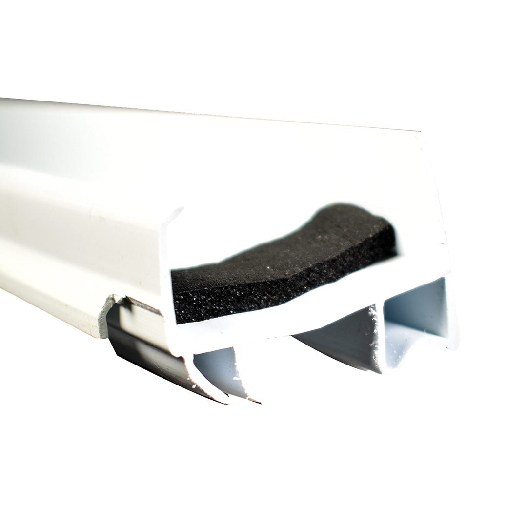U-Shape White Vinyl and Foam Door Bottom with Vinyl Fins