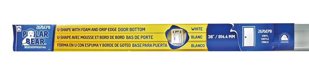 U-Shape White Vinyl and Foam Door Bottom with Vinyl Fins