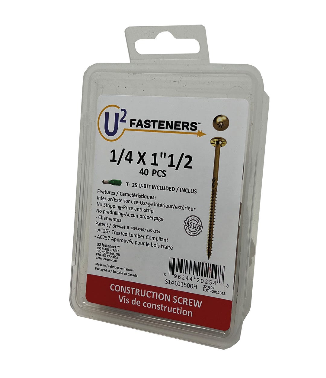 U2 Construction Screw #1/4, 1-1/2 in., 40/Pack
