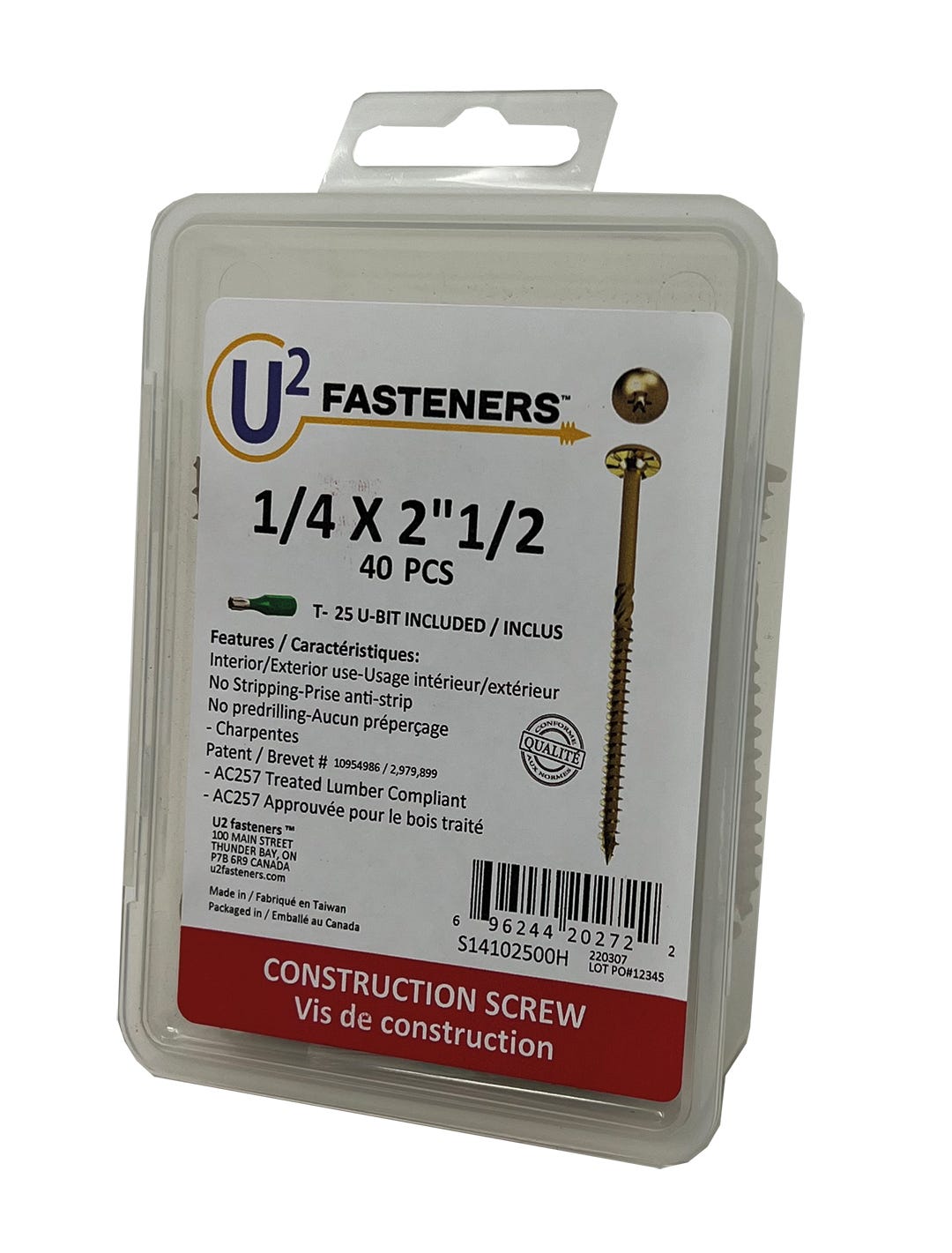 U2 Construction Screw #1/4, 2-1/2 in., 40/Pack
