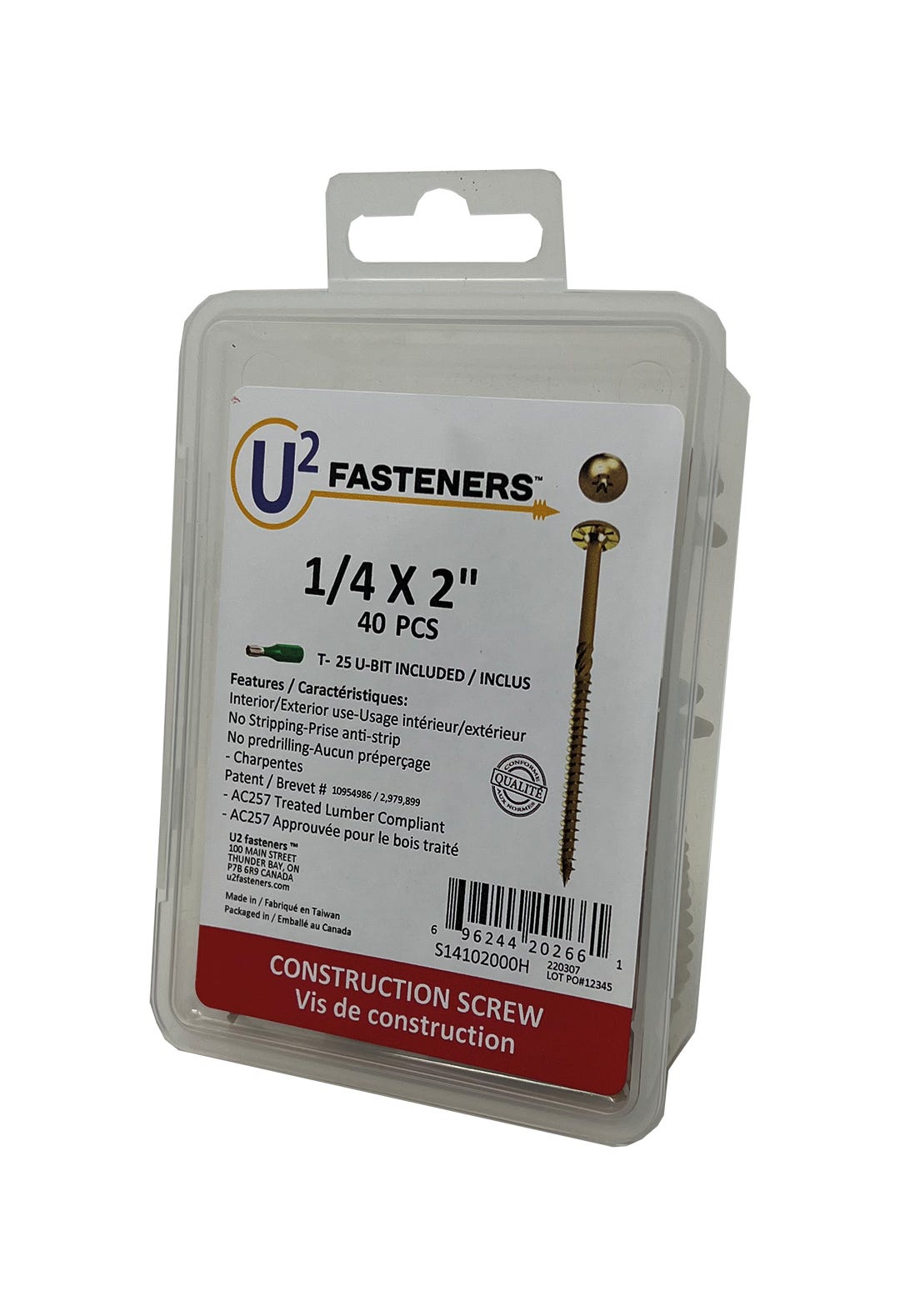 U2 Construction Screw #1/4, 2 in., 40/Pack
