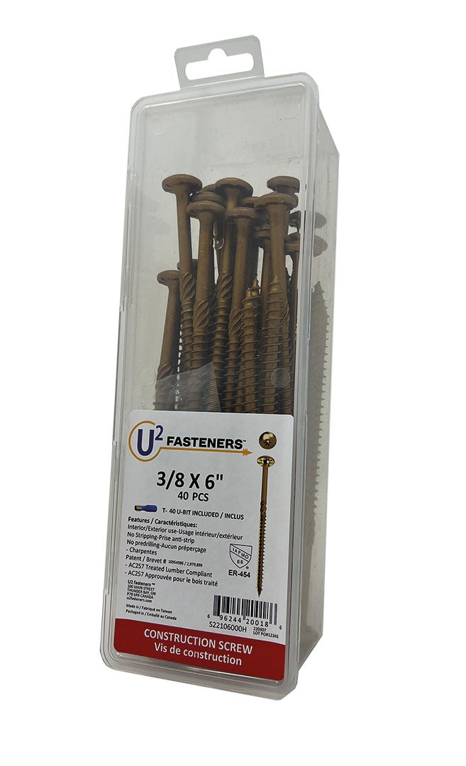 U2 Construction Screw #3/8, 6 in., 40/Pack