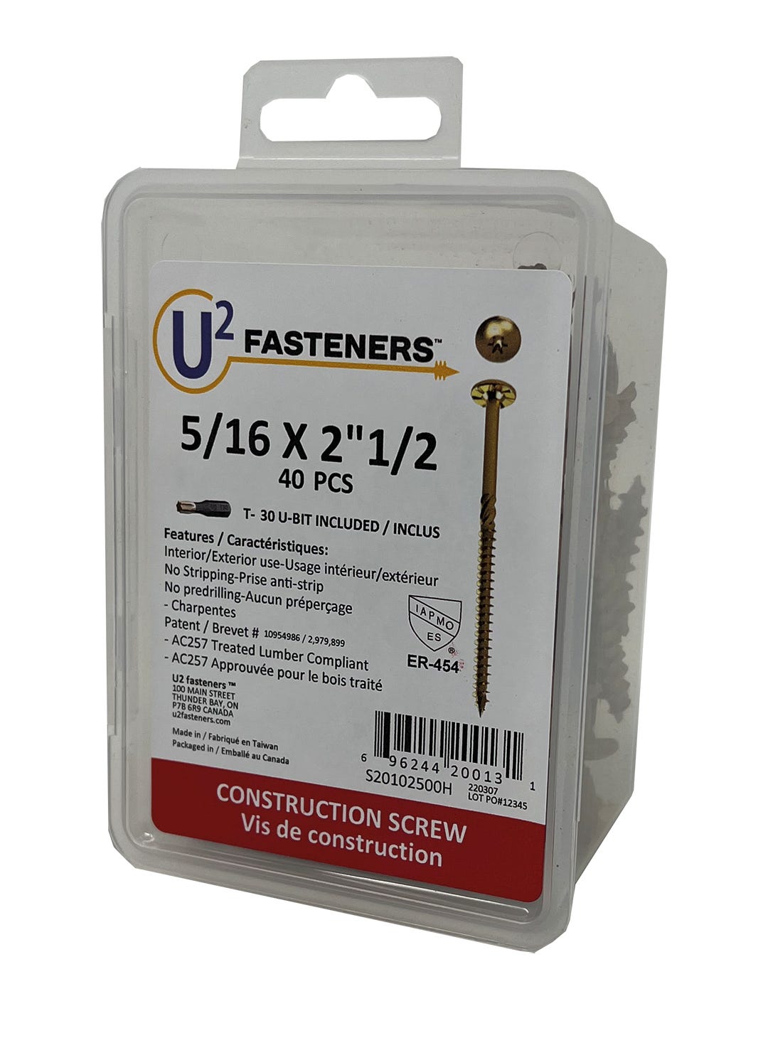 U2 Construction Screw #5/16, 2-1/2 in., 40/Pack