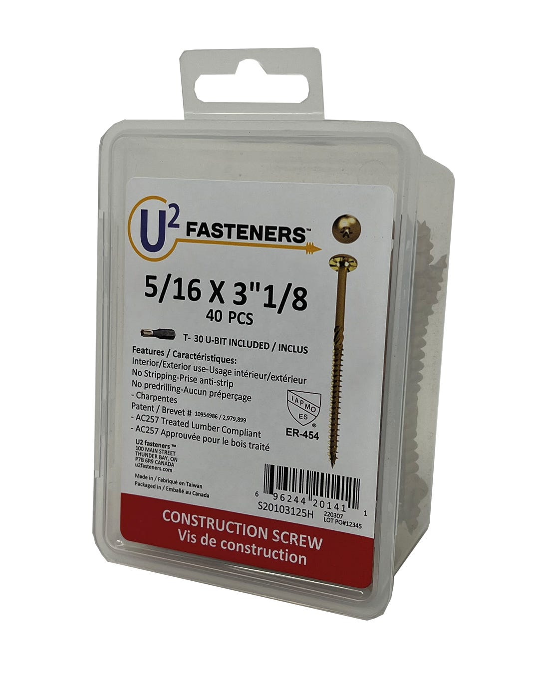 U2 Construction Screw #5/16, 3-1/8 in., 40/Pack