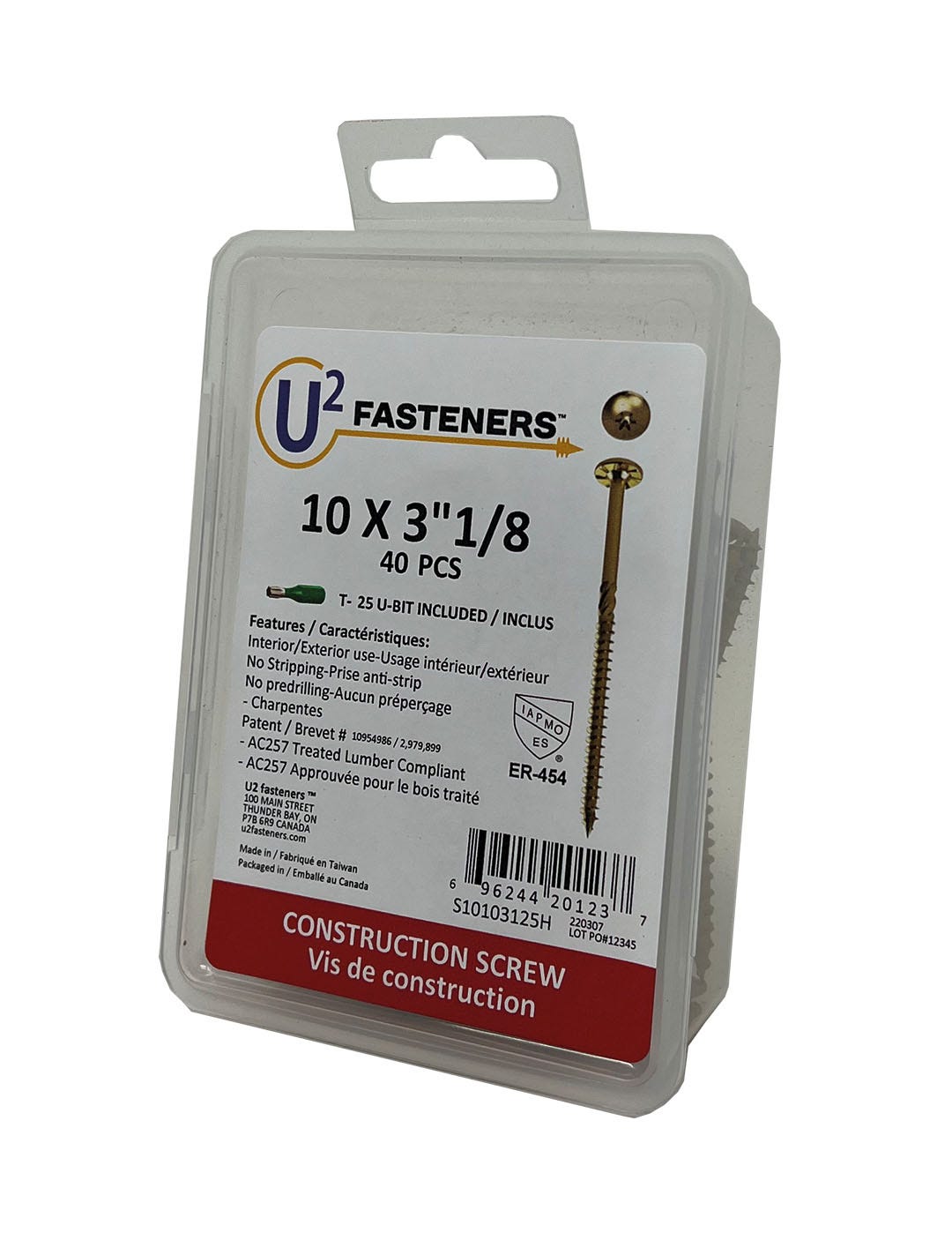 U2 Construction Screw #10, 3-1/8 in., 40/Pack
