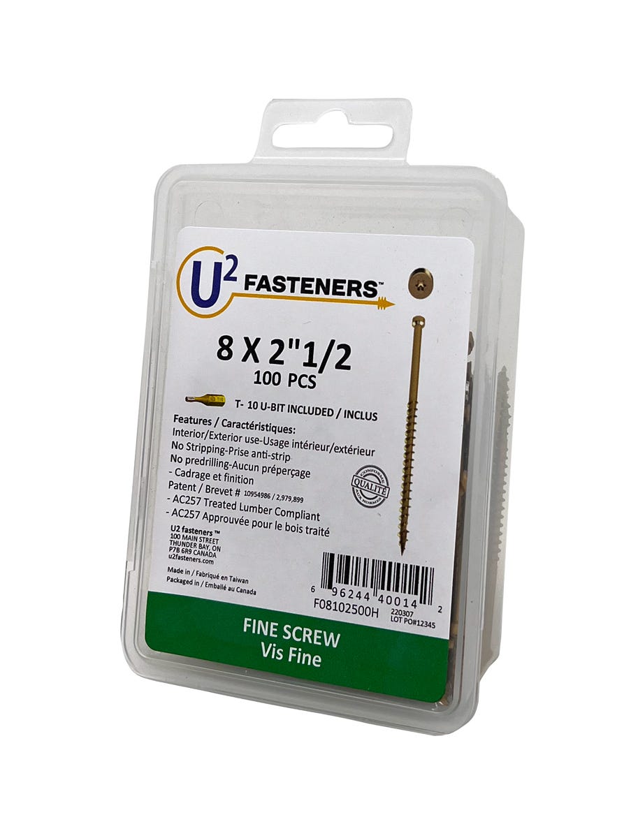 U2 Fine Screw #8, 2-1/2 in., 100/Pack