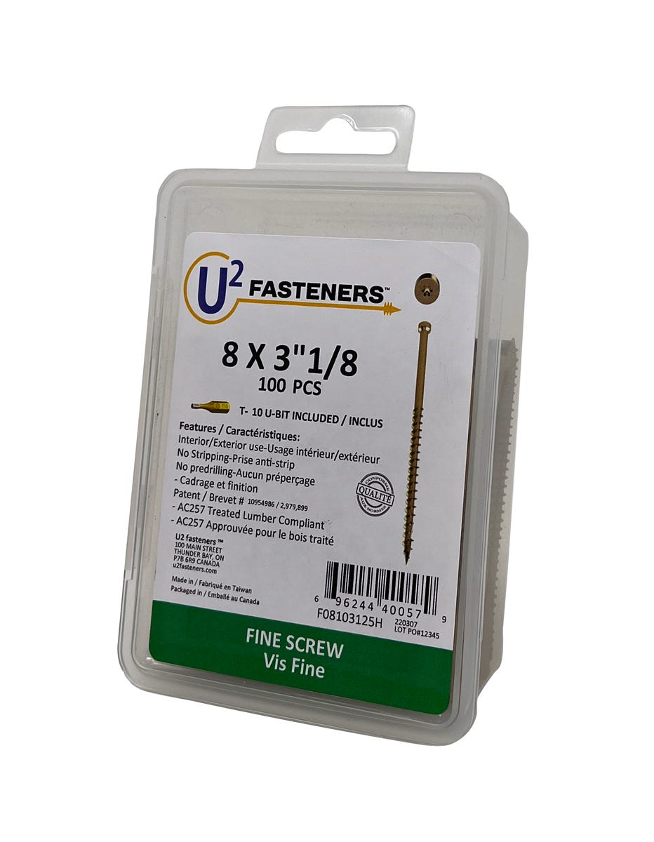 U2 Fine Screw #8, 3-1/8 in., 100/Pack