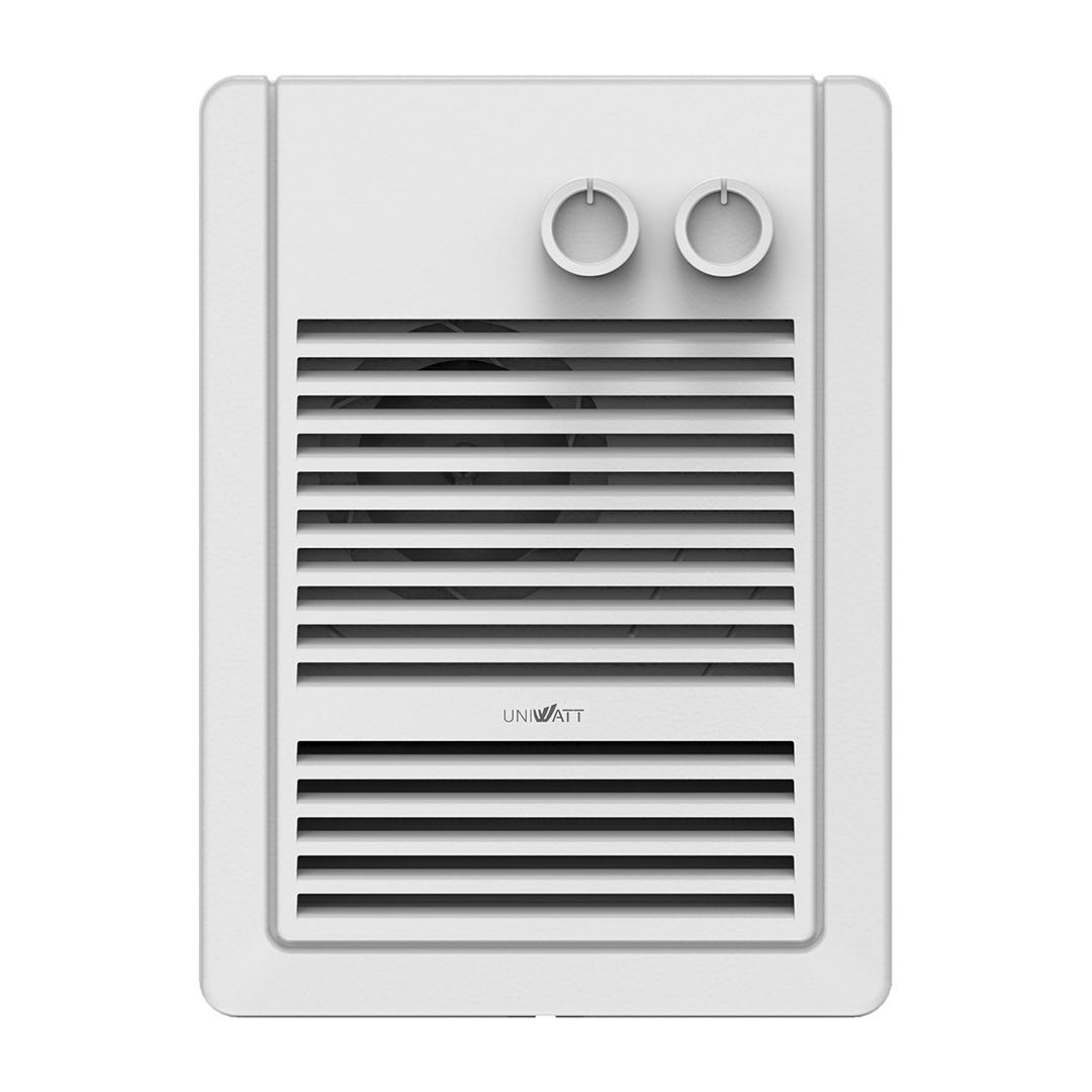 UNIWATT Wall Fan Heater With Built-in Thermostat and Timer, 9 1/16 in., 1000W, White