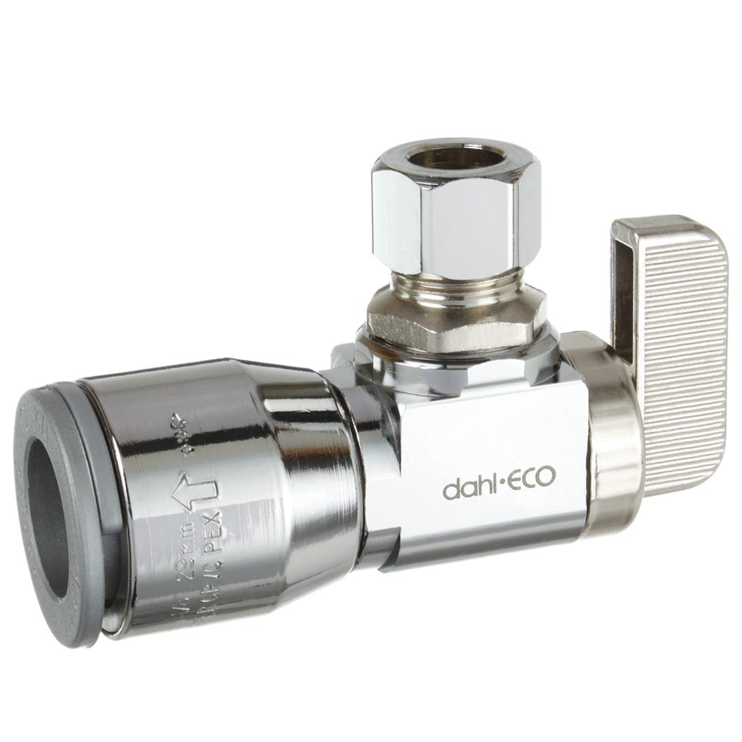 Valve Supply Stop, Angle, Push-Fit, Lead-Free, 1/2 Quick-Grip X 3/8 OD Comp