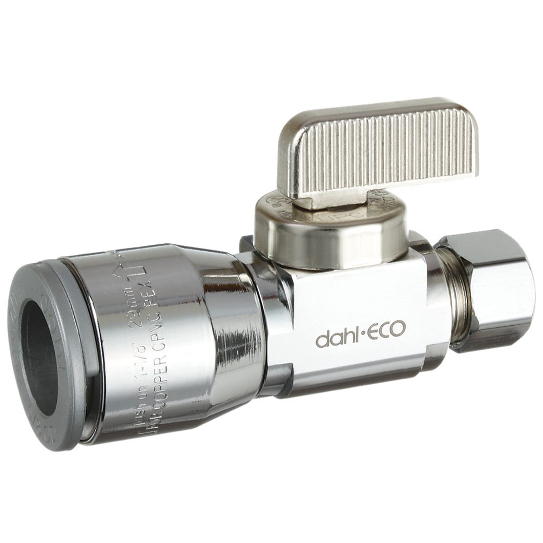 Valve Supply Stop, Straight, Push-Fit, Lead-Free, 1/2 Quick-Grip X 3/8 OD Comp