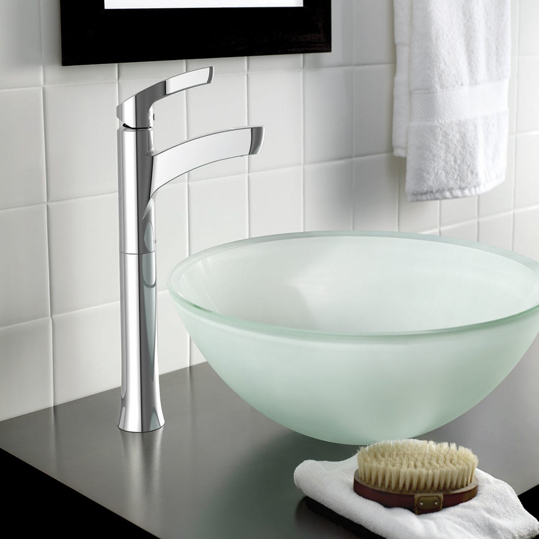 Vessel bathroom faucet single lever with high arc