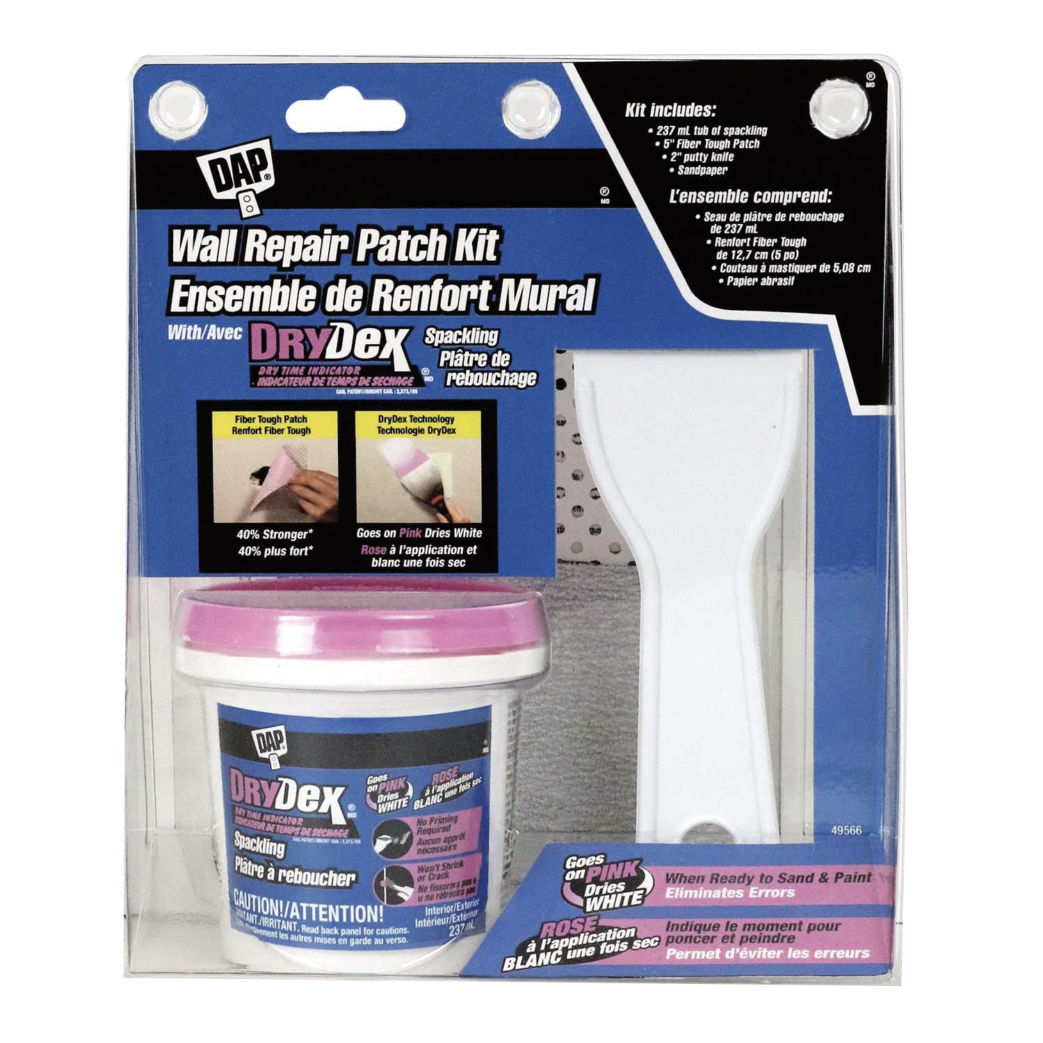 Wall repair patch kit with tub of spackling