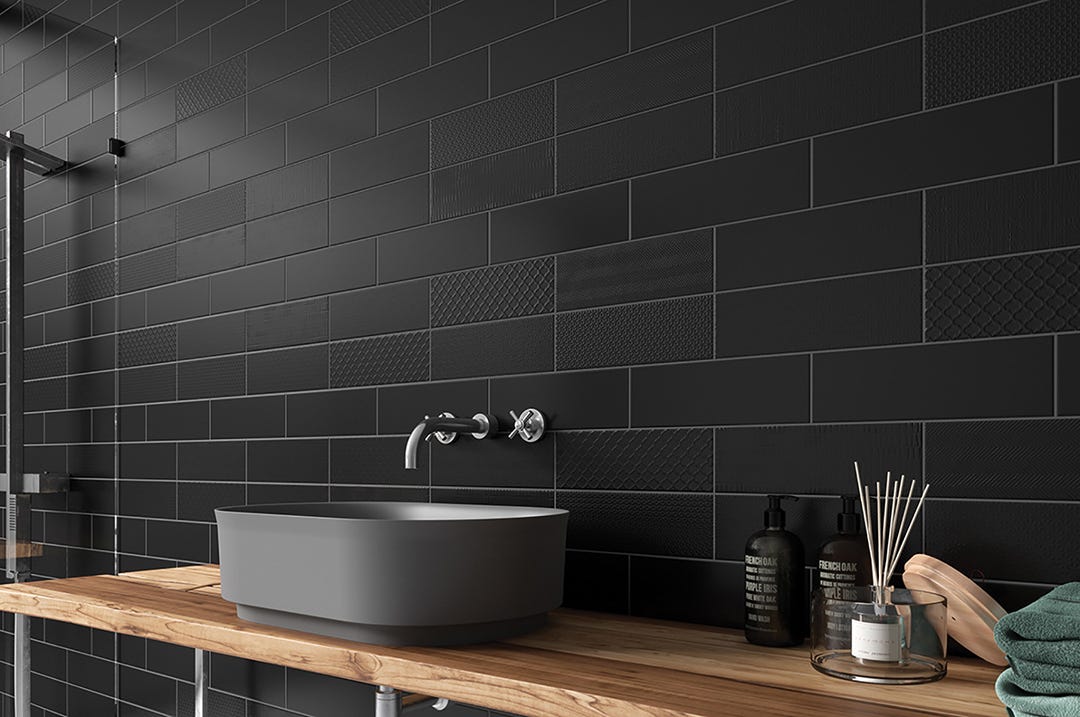 NEW YORK Ceramic Tile, 4 in. x 12 in., Matte Black