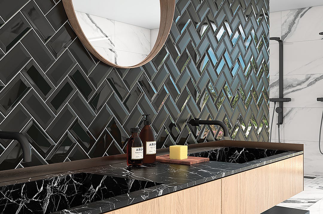TIFFANY Wall Tile, 3 in. x 6 in., Black Glossy