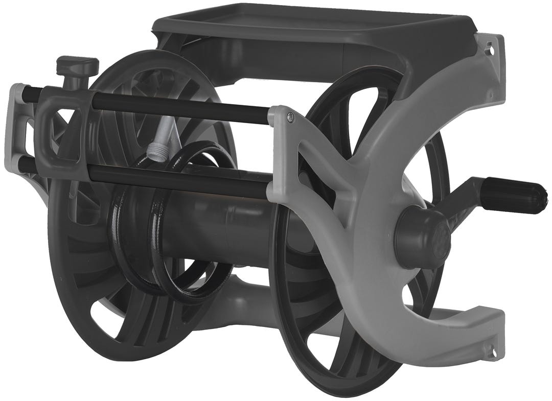 Pro Flow Never Leak Wall Hose Reel, Capacity of 225-ft., Grey