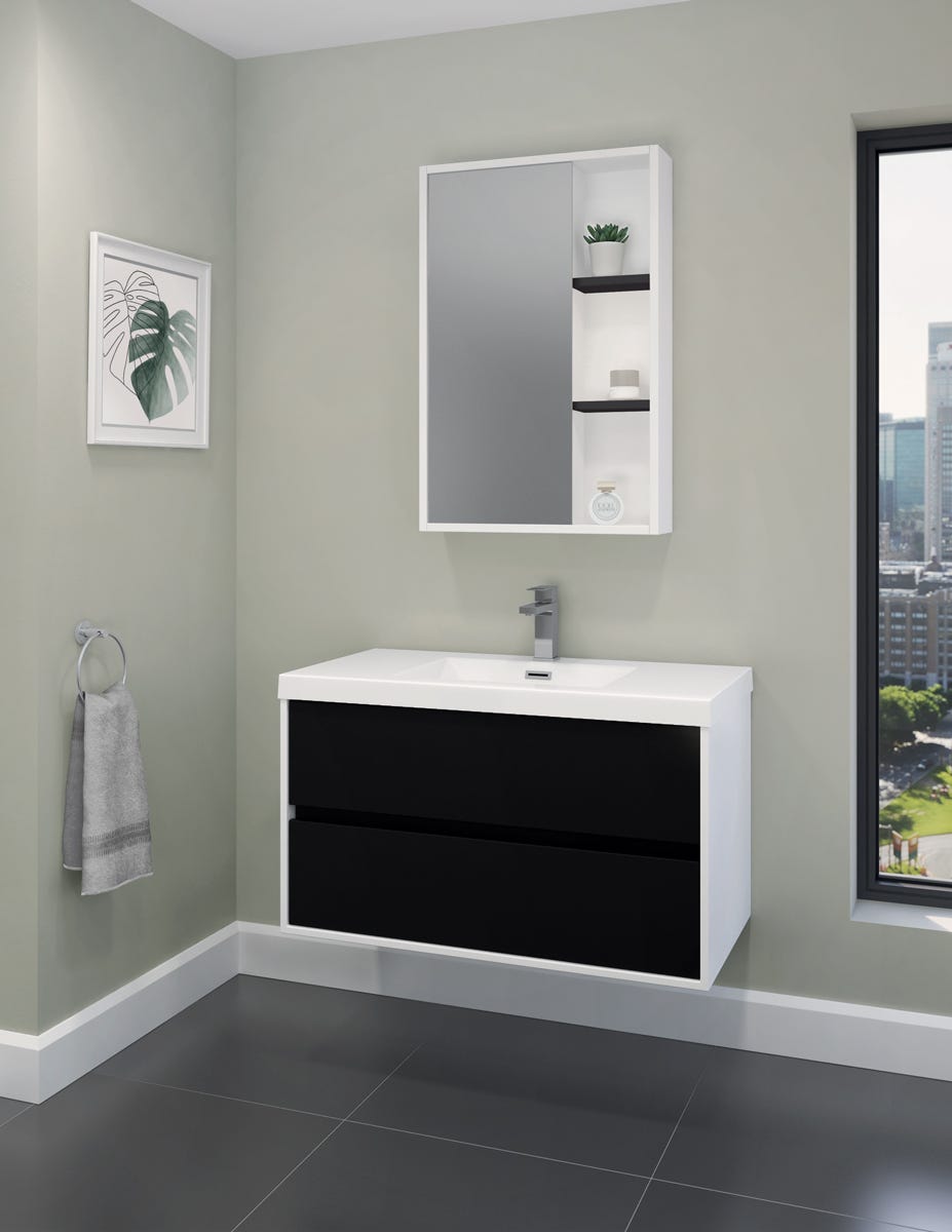 Wall-mount vanity 36 in. white and black