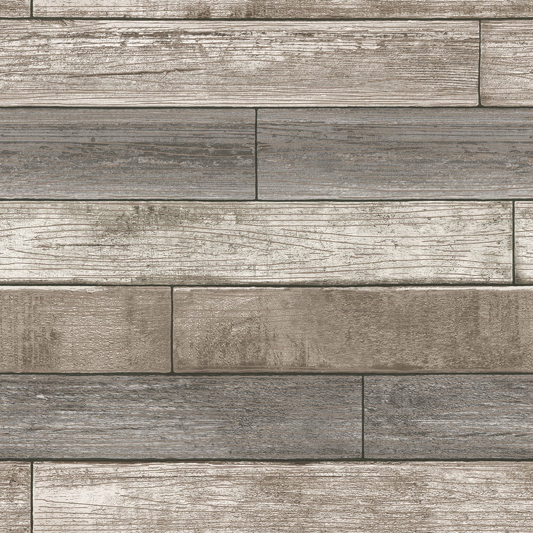 Peel & Stick Wallpaper, Reclaimed Wood Plank, Vinyl, Brown/Beige