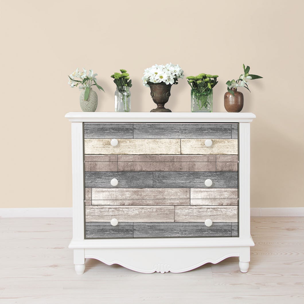 Peel & Stick Wallpaper, Reclaimed Wood Plank, Vinyl, Brown/Beige
