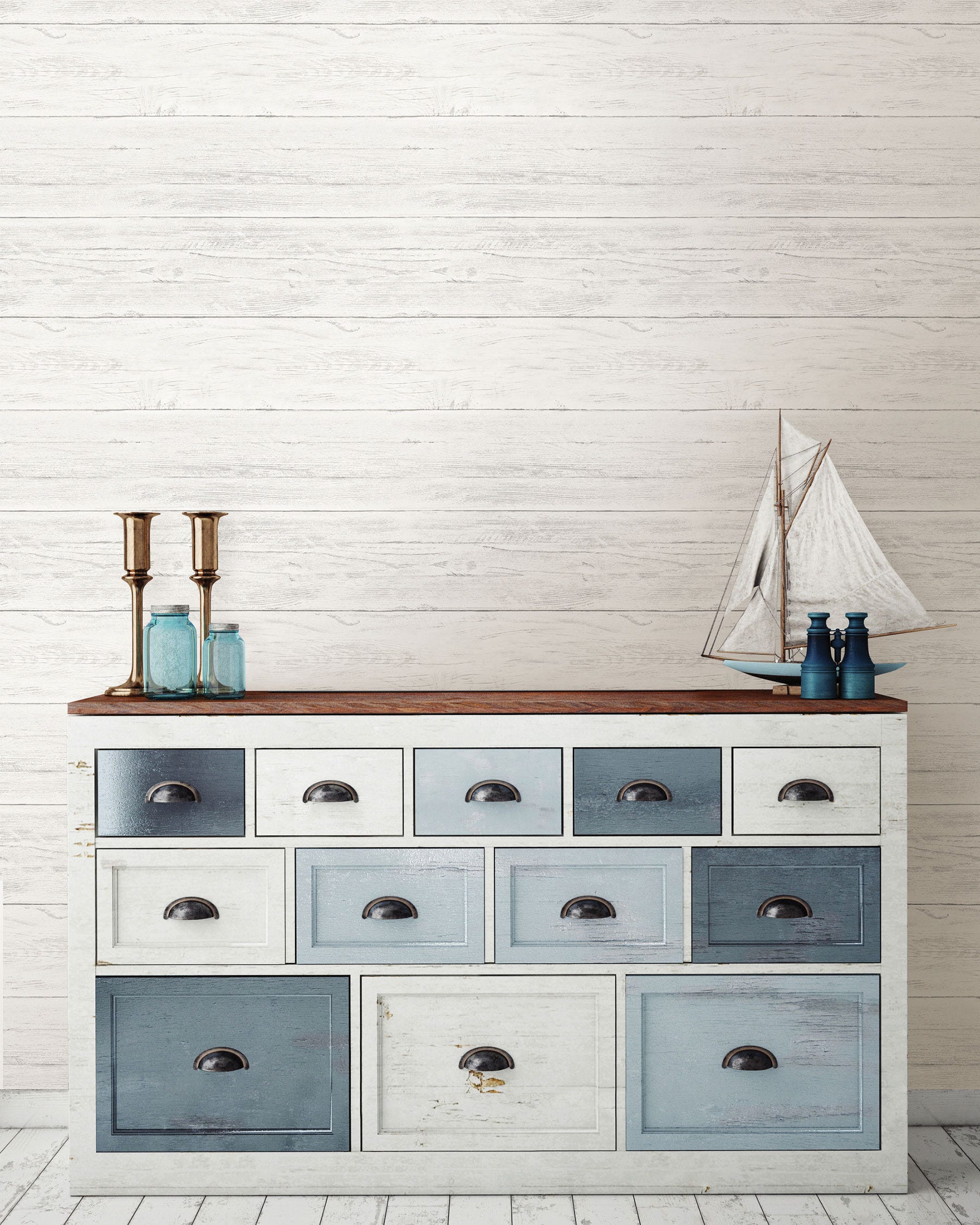 Peel & Stick Wallpaper, White Wood Plank, Vinyl
