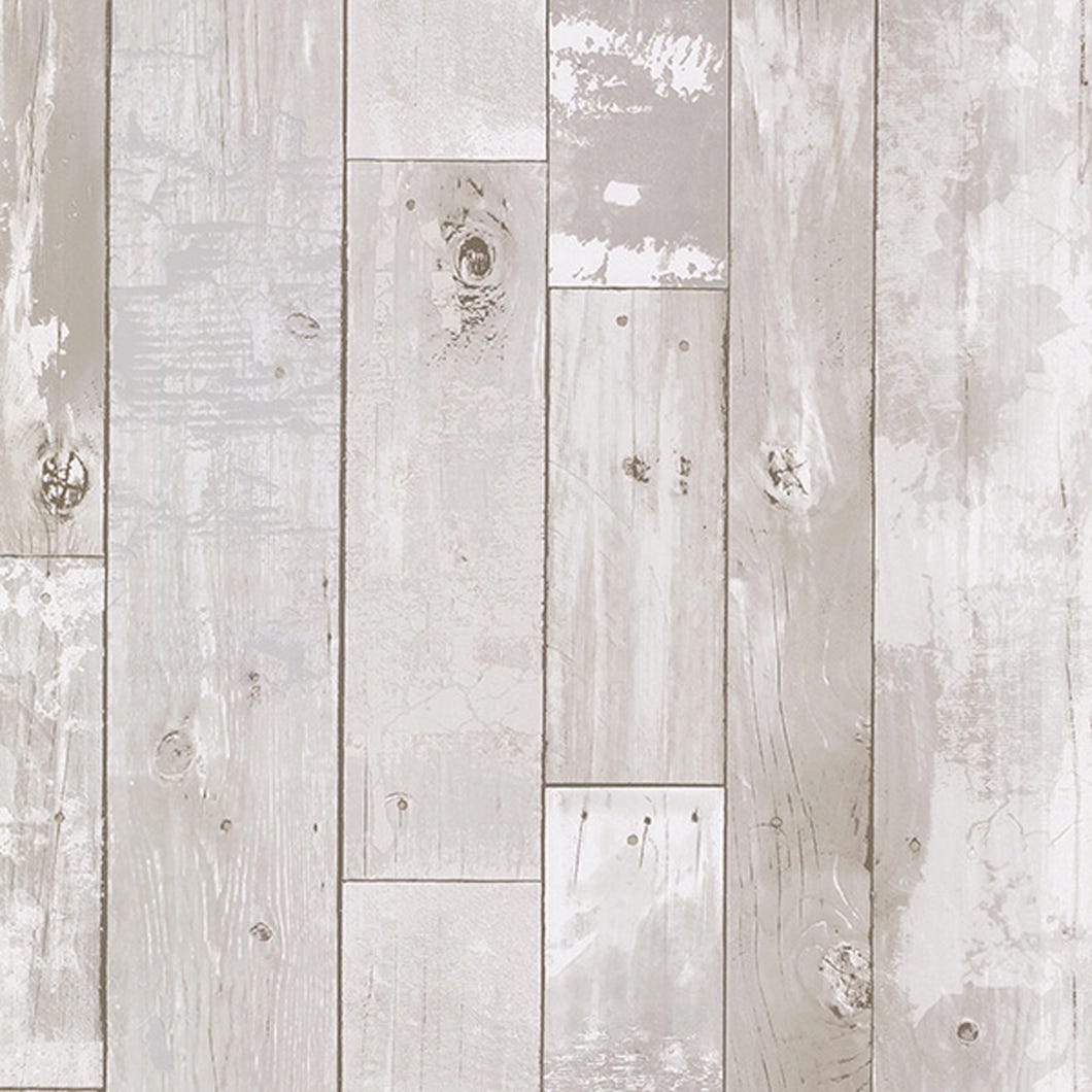 Wallpaper, Unpasted, Distressed Wood Panel, Grey