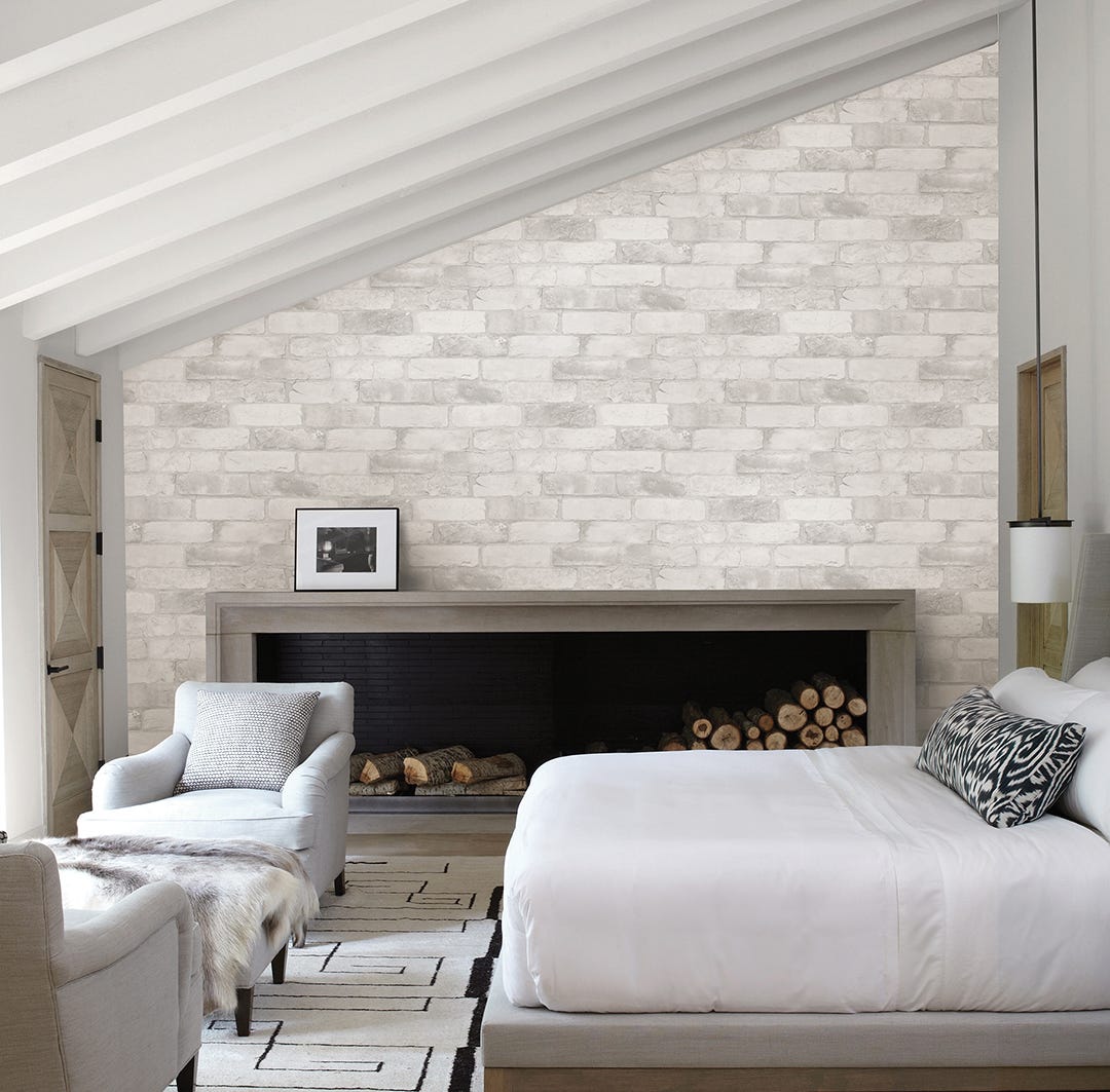 Reclaimed Bricks Wallpaper, Off-White/Grey