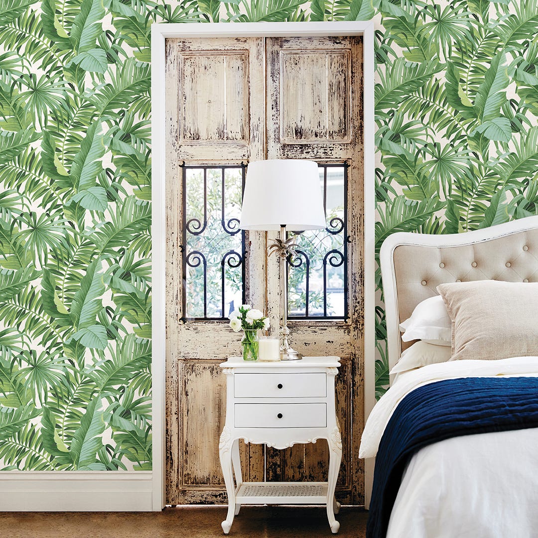 Wallpaper, Unpasted, Green Palm Leaf