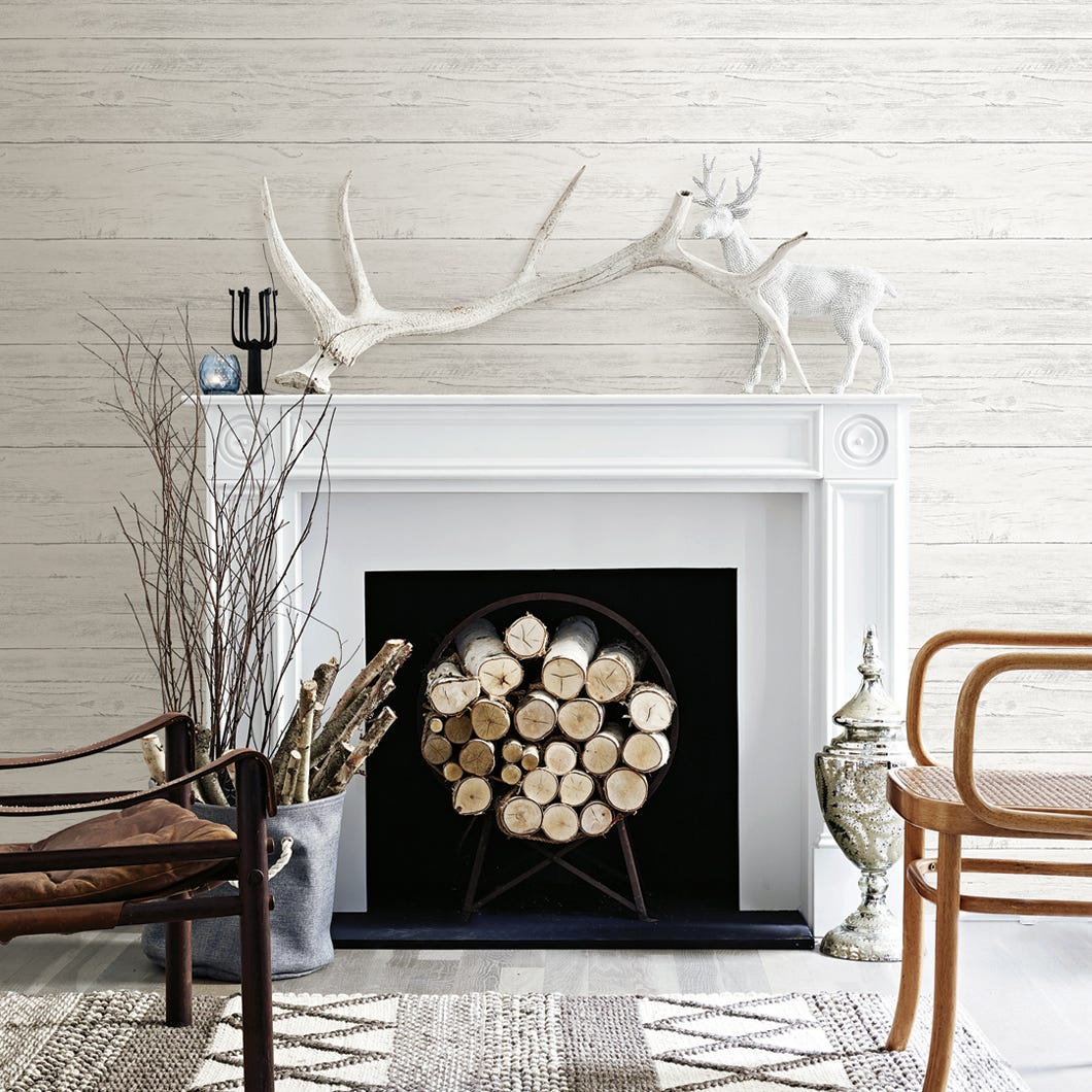 Whitewashed Boards Wallpaper, Unpasted, White
