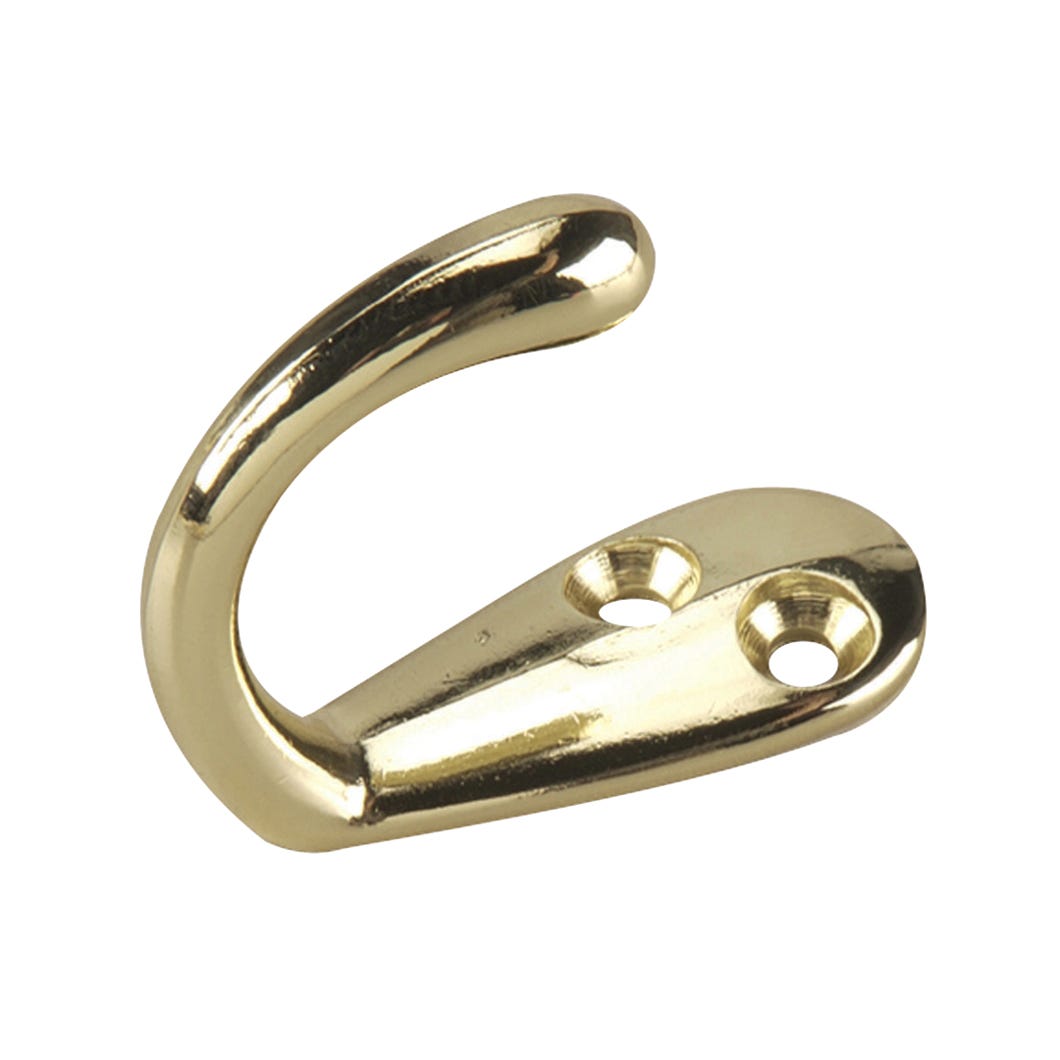 1 1/2-in. Single Wardrobe Hook, Brass, 2 Pack