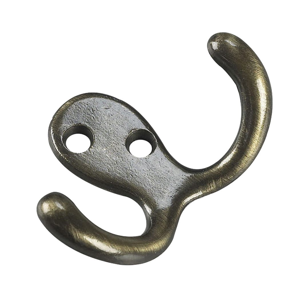 3-in. Double Wardrobe Hook, Antique Brass