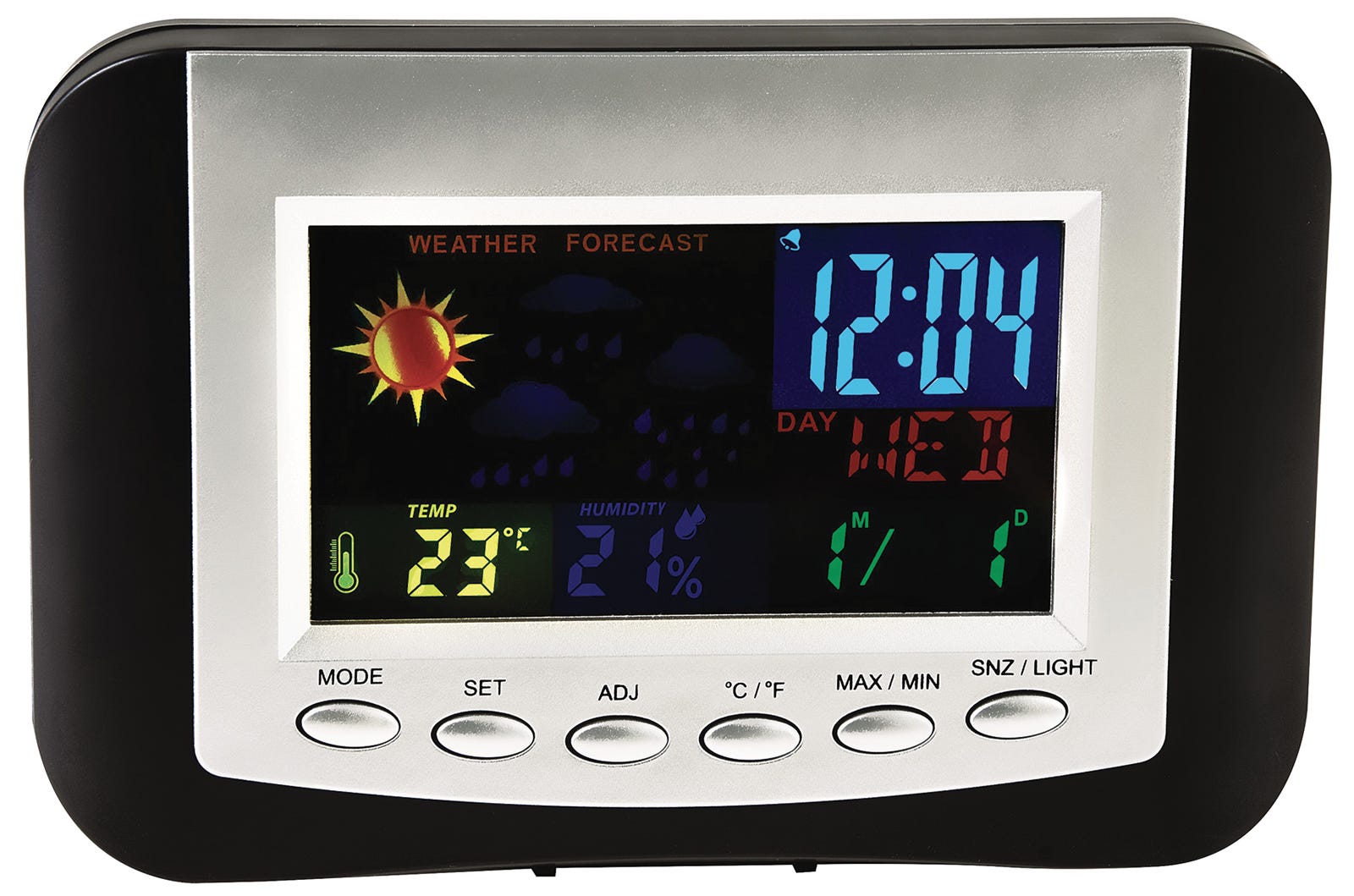 Weather Station Alarm Clock with Full Color Display, White