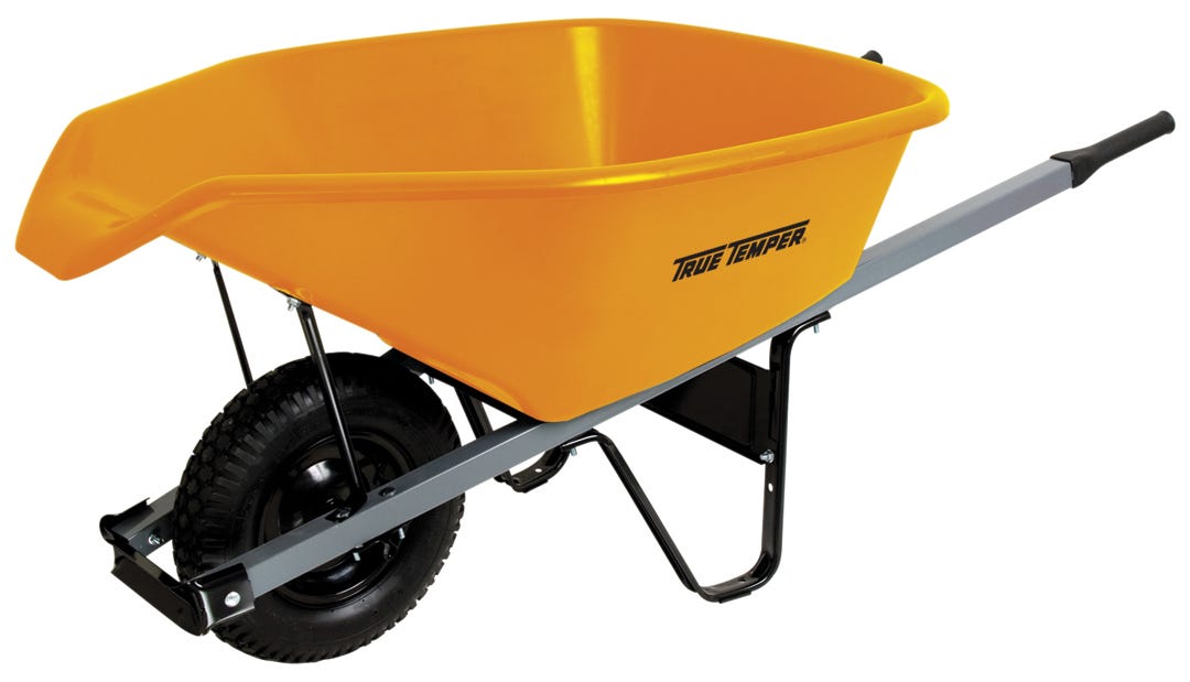 True Temper Landscaper Wheelbarrow, 6 Cu.Ft, Yellow