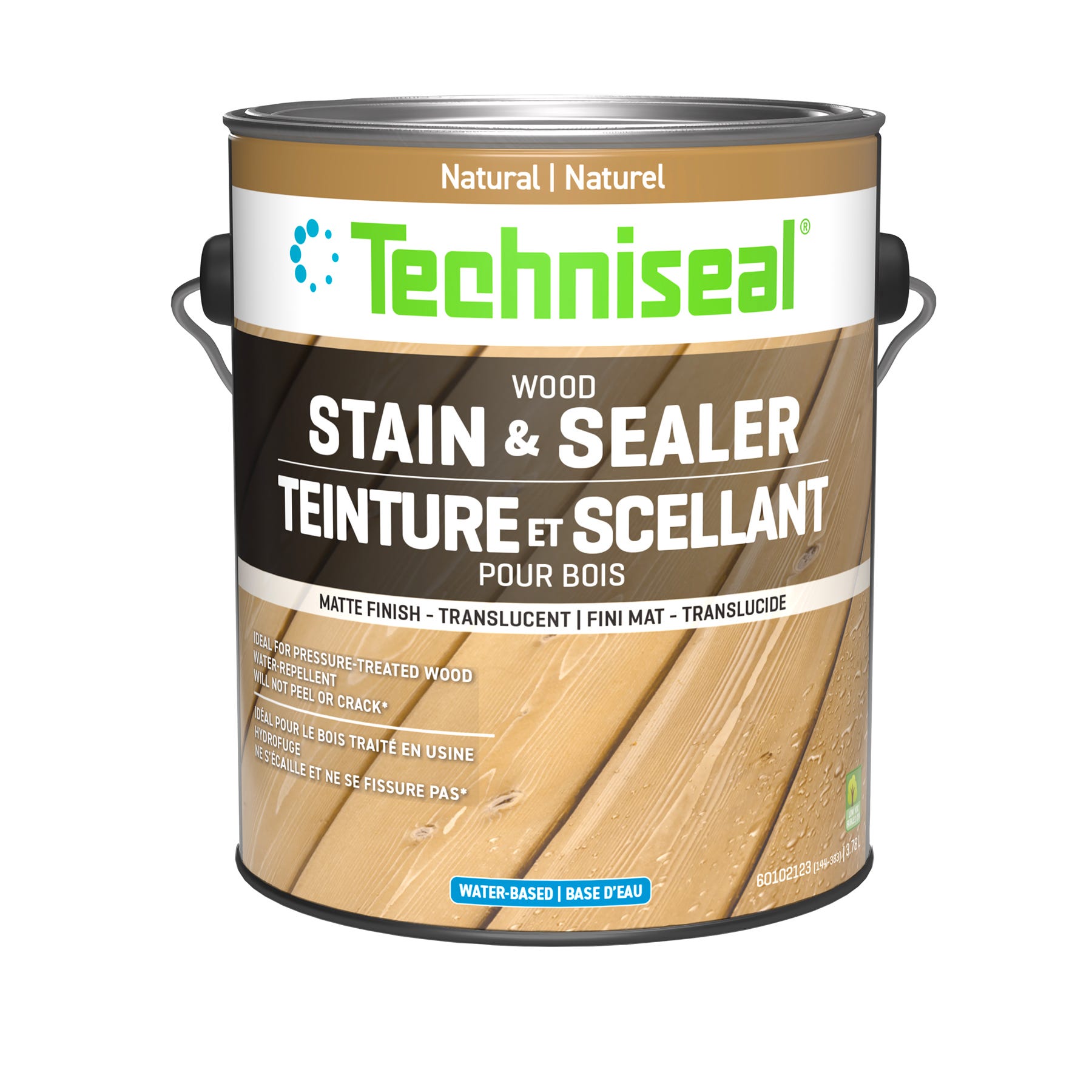 Wood Stain and Sealer, Water-Based, Matte Finish, Natural, 3.78 L