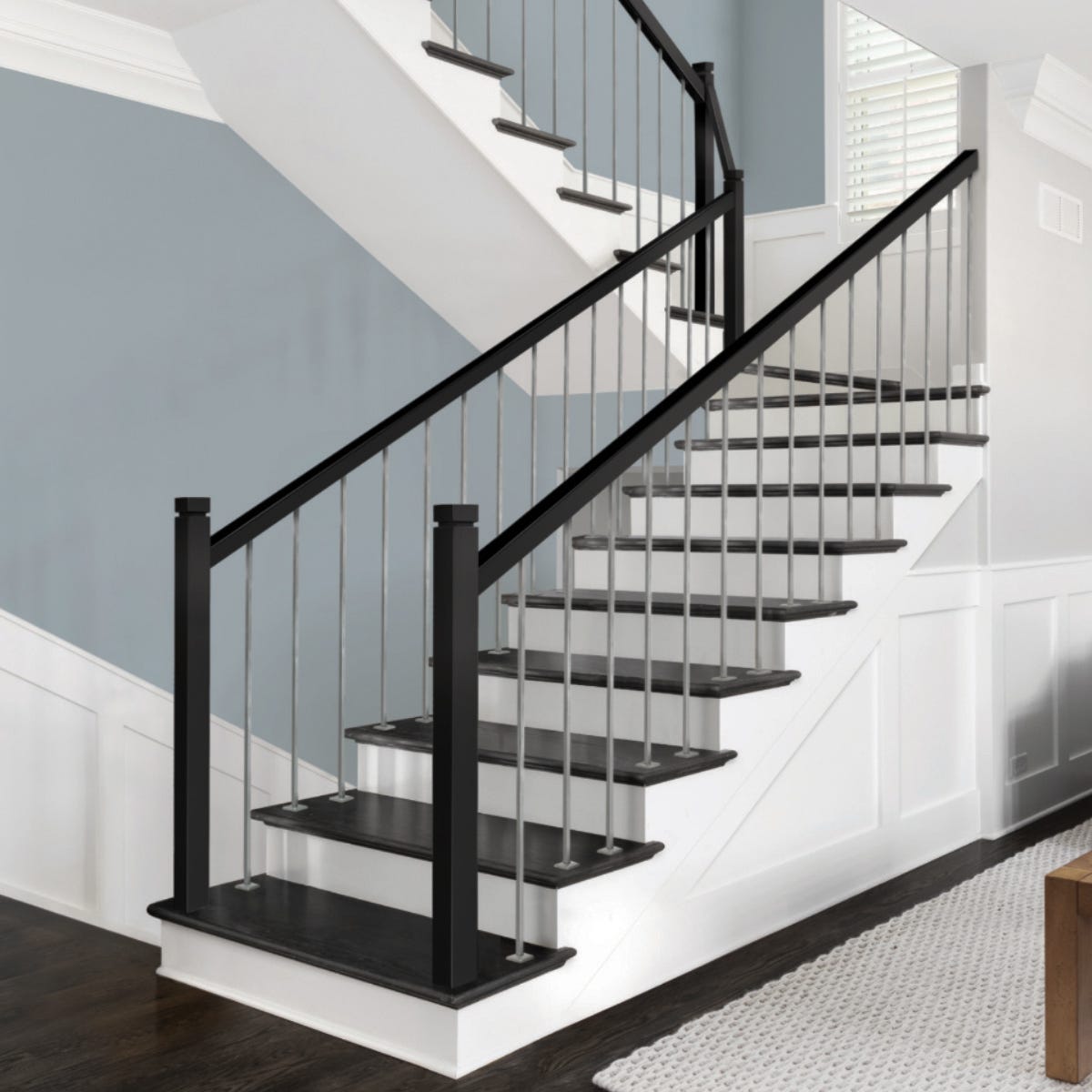Wood square handrail for stair railing